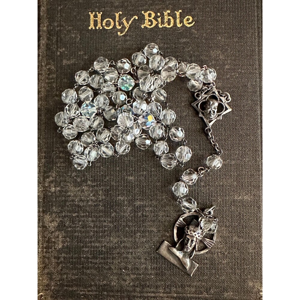 Vintage Ottaviani Sterling Silver Rosary 925 Italy Crystal Catholic Prayer Beads